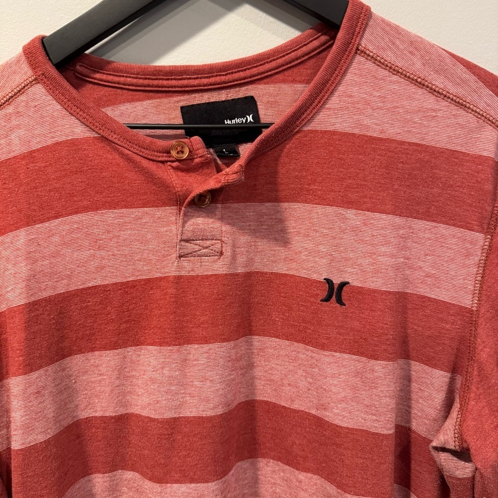 Hurley Red Long Sleeve Tee with Stripes - Picture 2 of 3